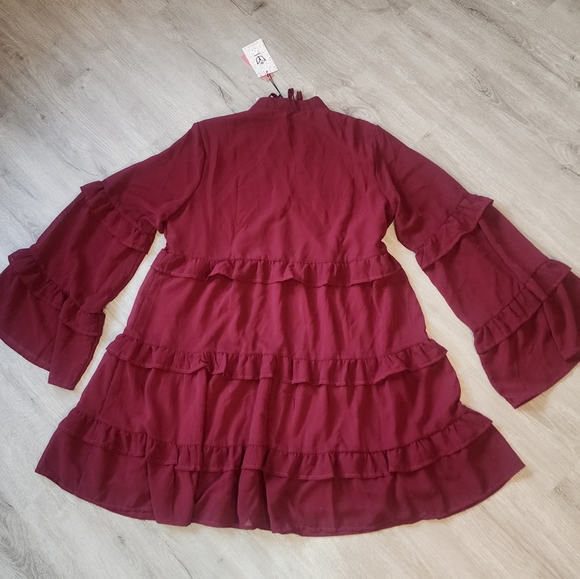 Womens Andree Burgundy Peasant Bell Sleeves Bohemian Dress Size Large - Picture 5 of 5